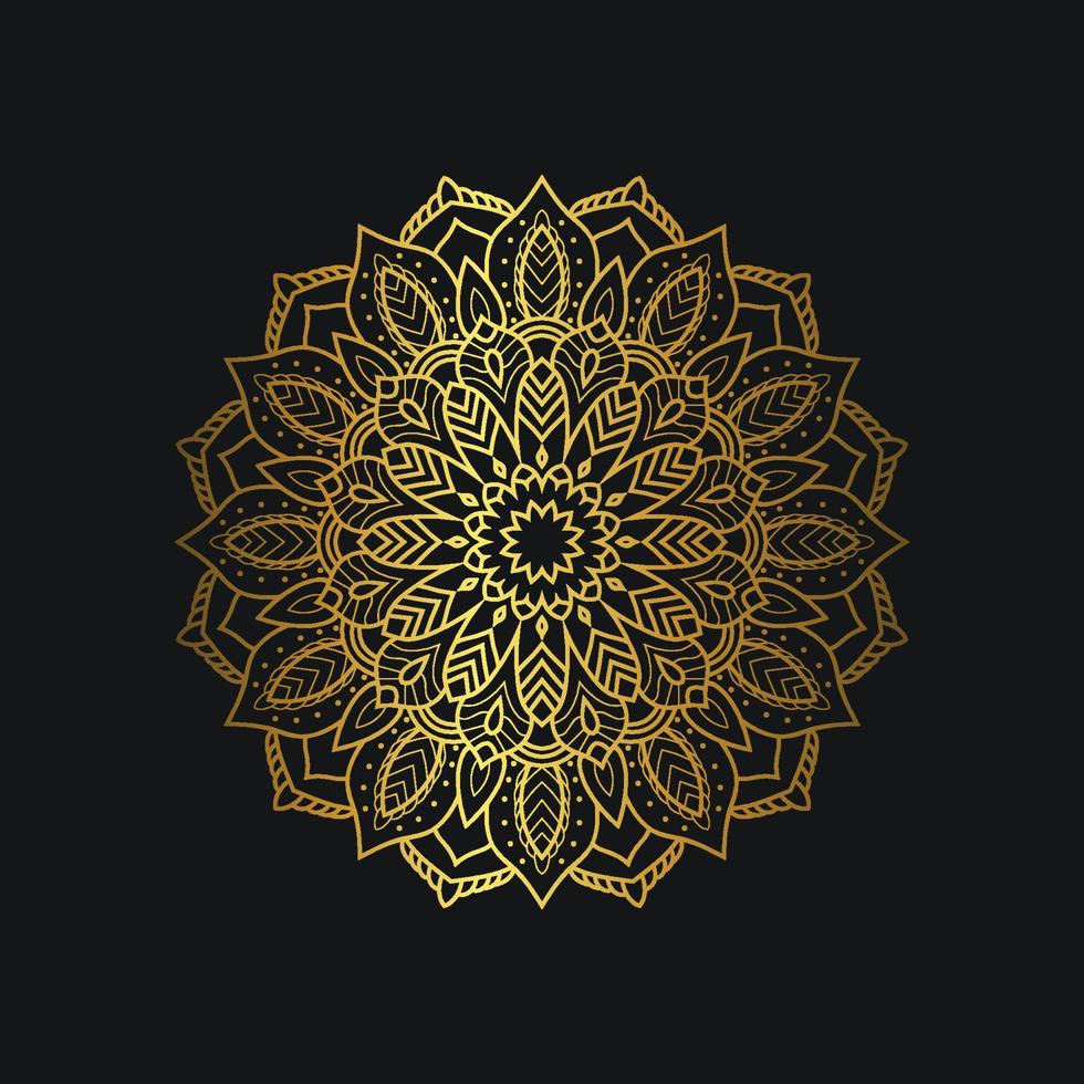 Luxury mandala design with golden color. Deluxe golden floral ornament on black background. Suitable for graphic resources, wedding invitation, business card, wallpaper. vector
