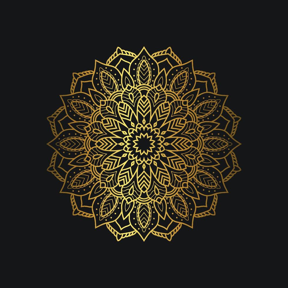 Luxury mandala design with golden color. Deluxe golden floral ornament on black background. Suitable for graphic resources, wedding invitation, business card, wallpaper. vector