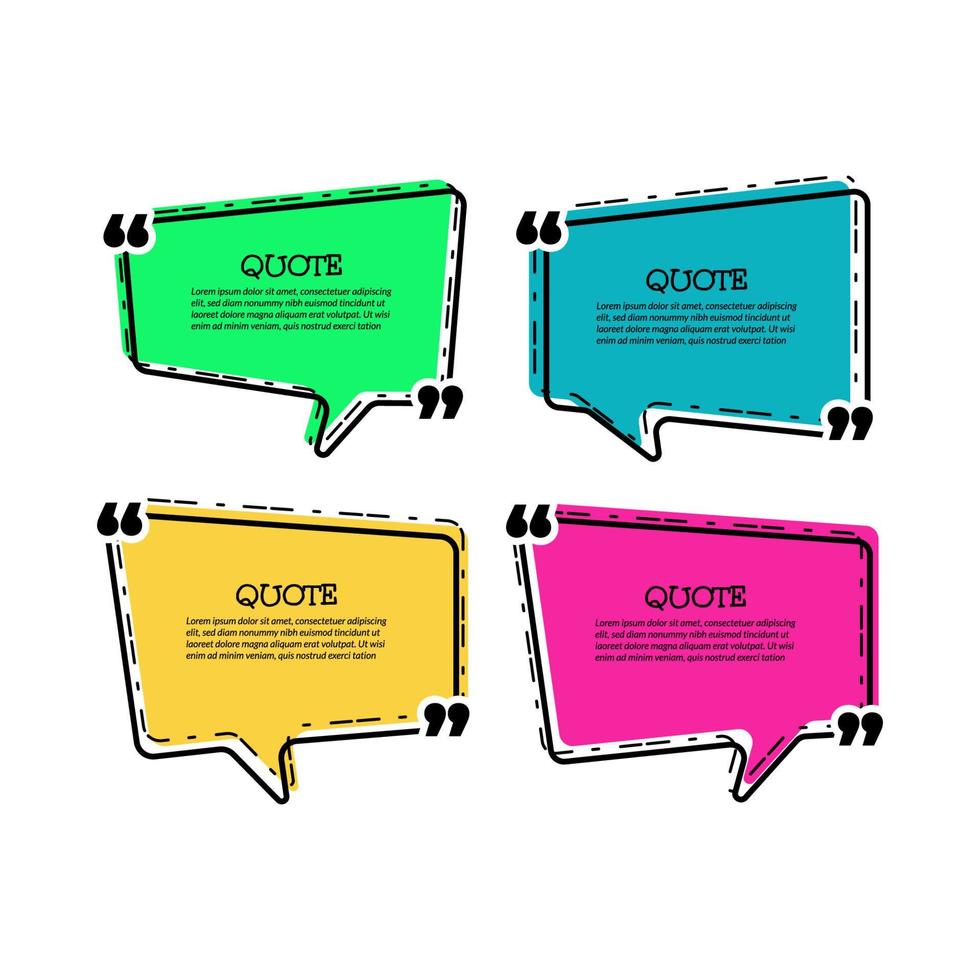 Quote box frame. Speech bubble templates set. Blank template quote text info design boxes quotation bubble blog quotes symbols. Creative vector banner illustration.