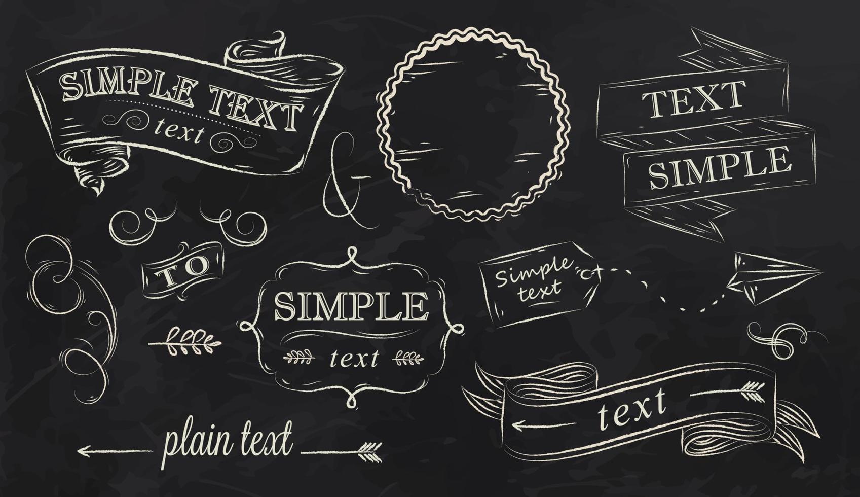 Chalk design elements of a stylized drawing with chalk on the board, box, label, pattern, decoration, ribbon, arrow, reception design, on a black background vector
