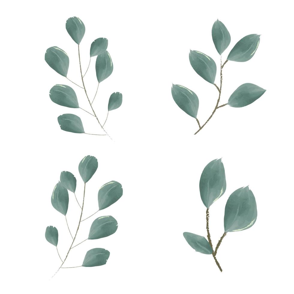 set of vector watercolor illustrations. A set of green leaves, herbs and branches. Elements of floral design. Perfect for wedding invitations, greeting cards, blogs, posters and more