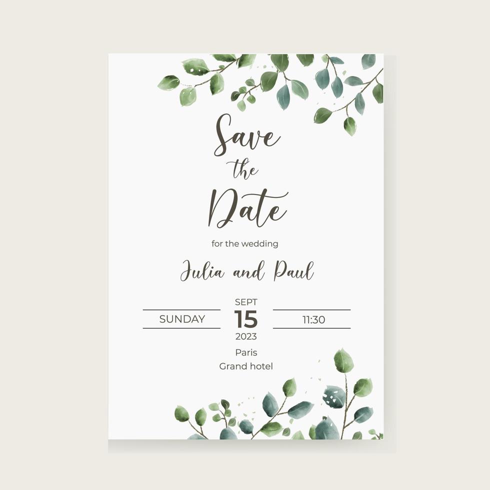 Vector invitation cards with watercolor flowers elements. Wedding collection