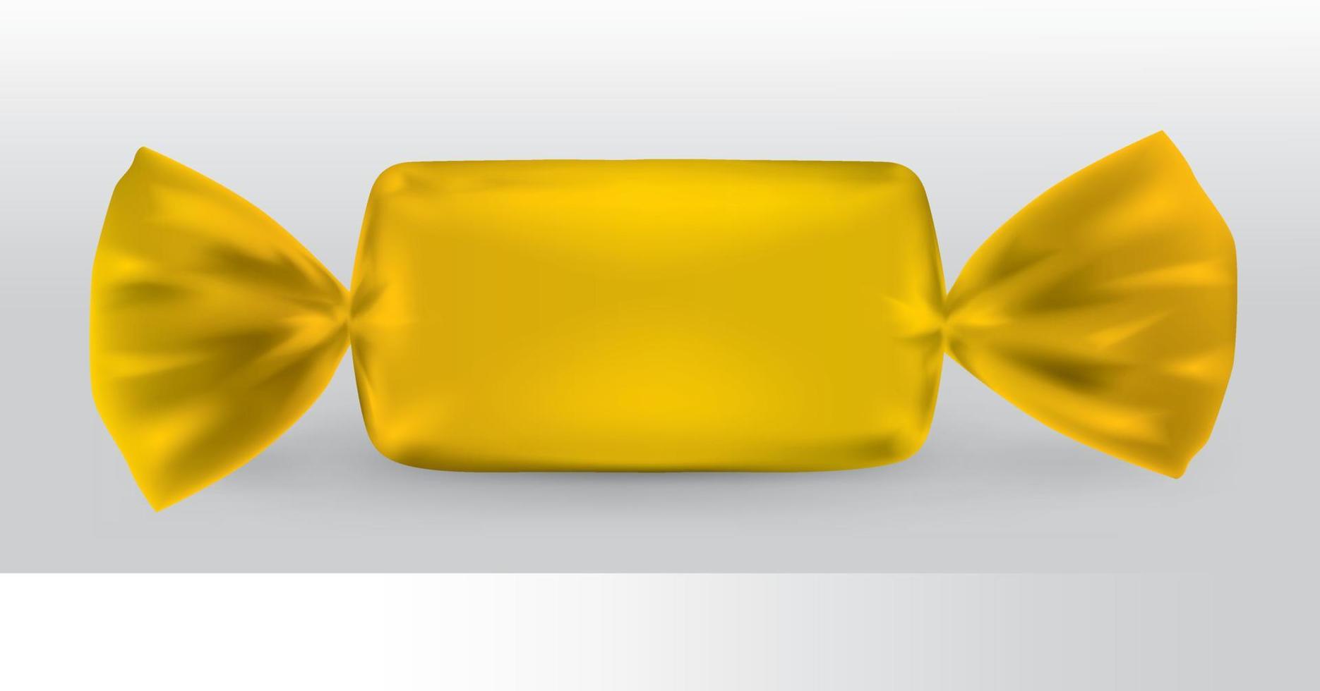 Yellow rectangular candy package for new design, isolation of the product on a white background with reflections and soldering yellow color. vector