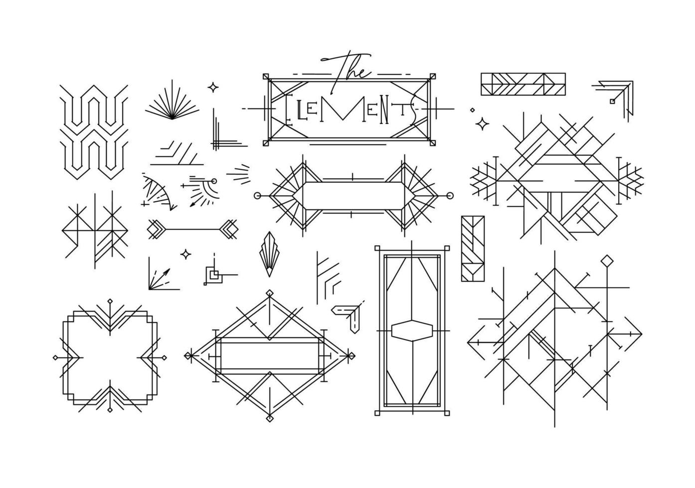 Art deco vintage design elements drawing in line style on white