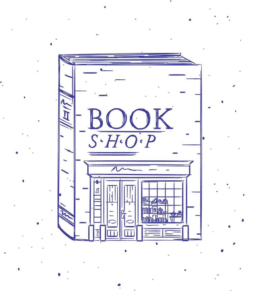 Book a storefront of bookshop drawing in vintage style on white background vector