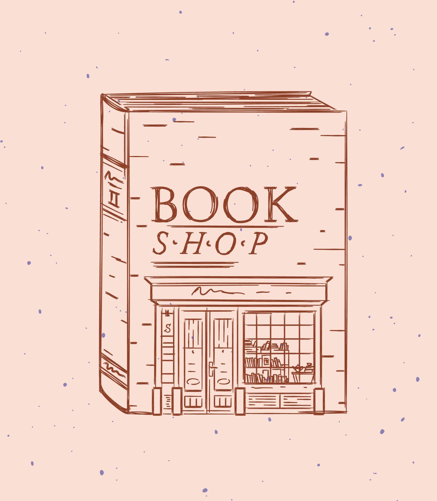 Book a storefront of drawing in vintage style on peach color