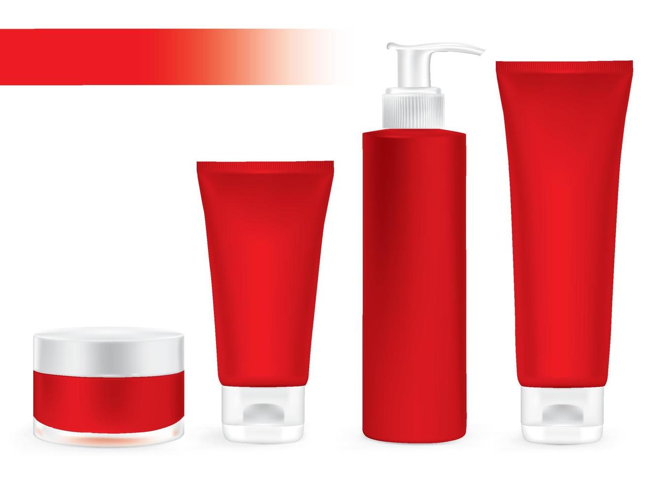 envases de embalaje de color rojo, paquete de crema, conjunto de productos de belleza. vector