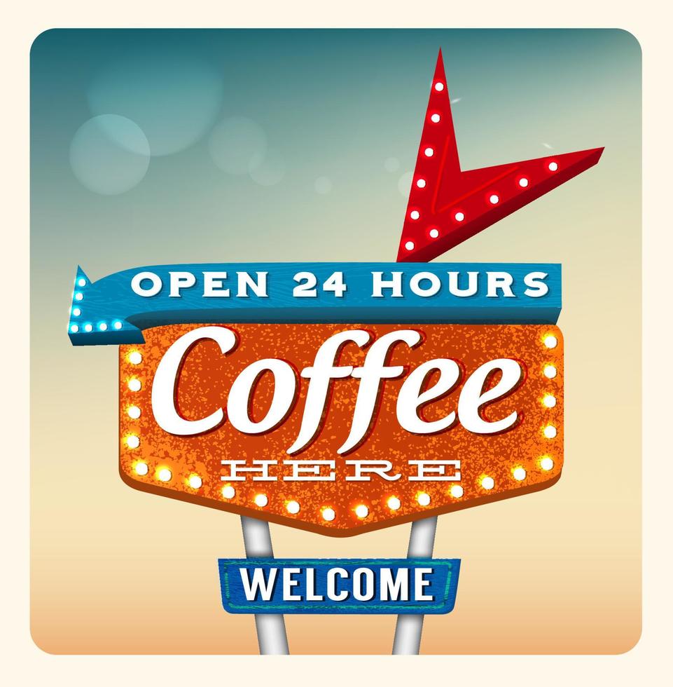 Retro Neon Sign Coffee lettering in the style of American roadside advertising vintage style 1950s vector