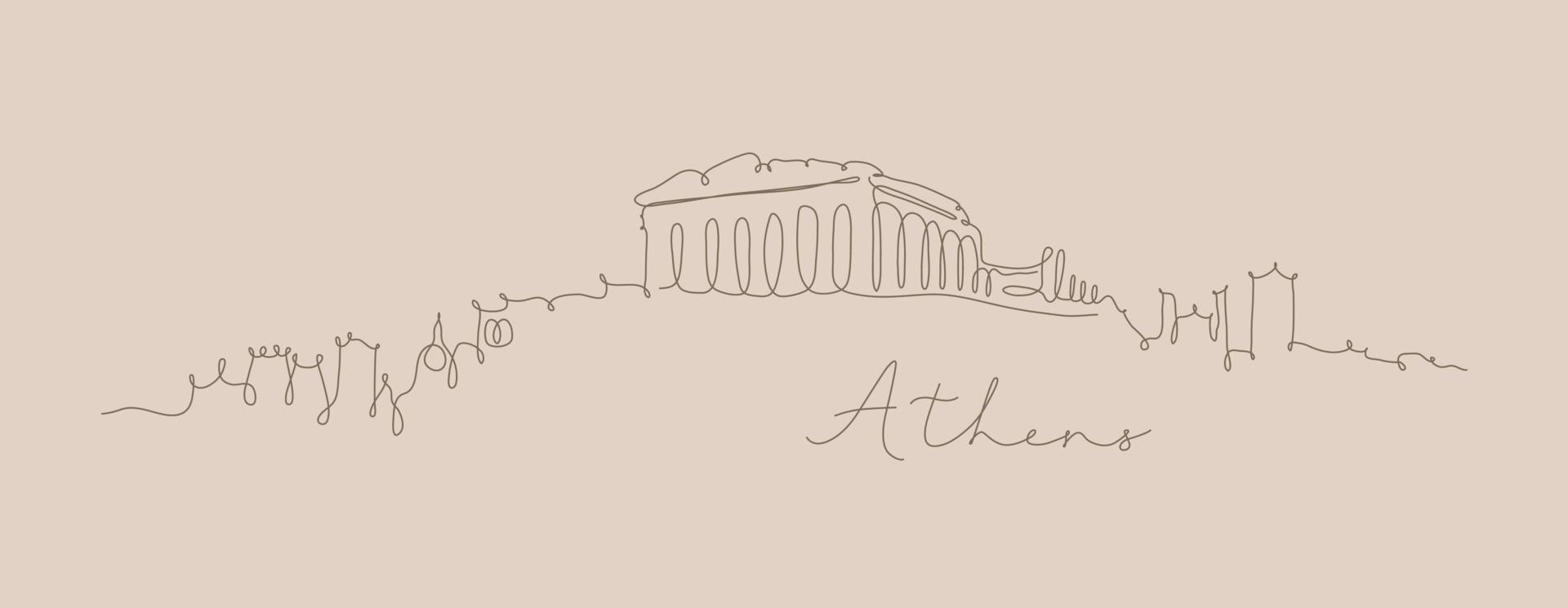 City silhouette athens in pen line style drawing with brown lines on beige background vector
