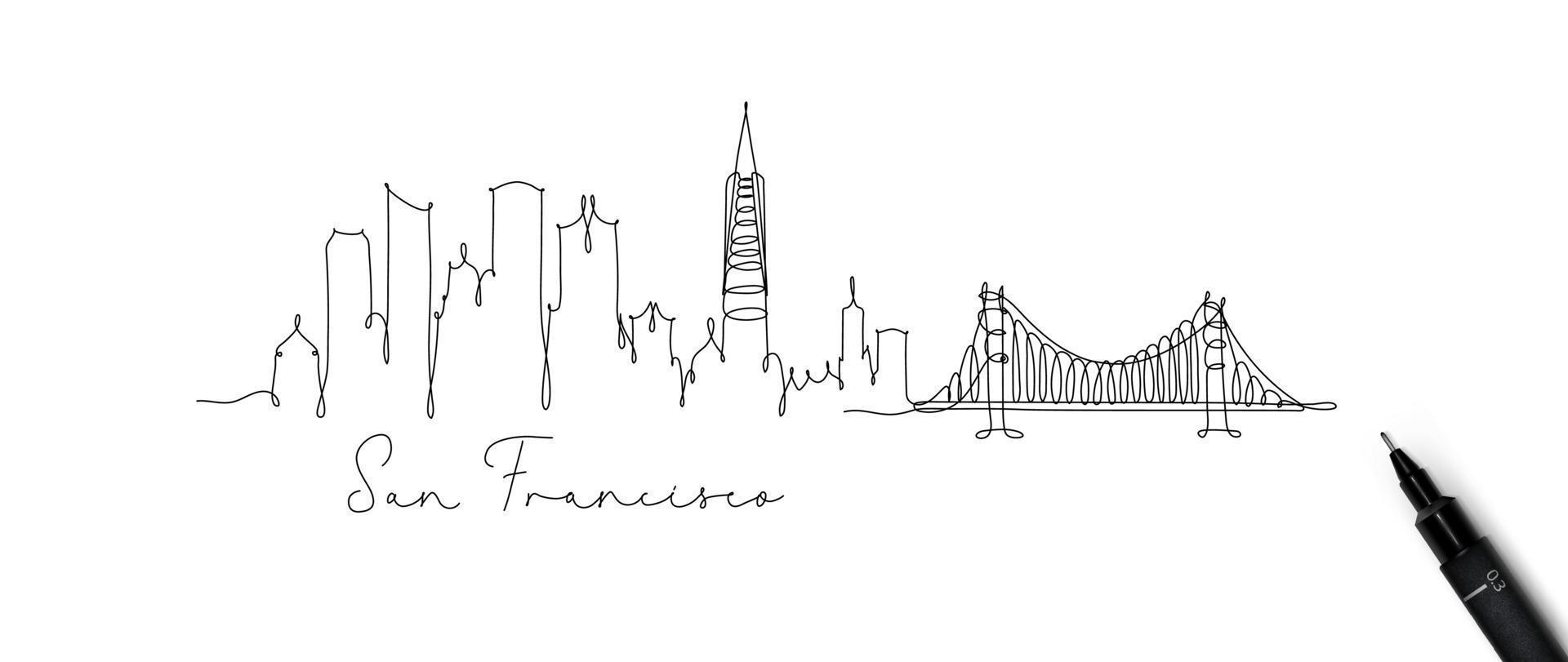 City silhouette san francisco in pen line style drawing with beige lines on white background vector