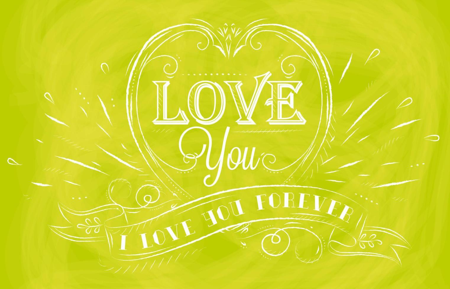 Lovely card in an openwork style - i love you forever on a green background with transparent watercolor hearts. vector