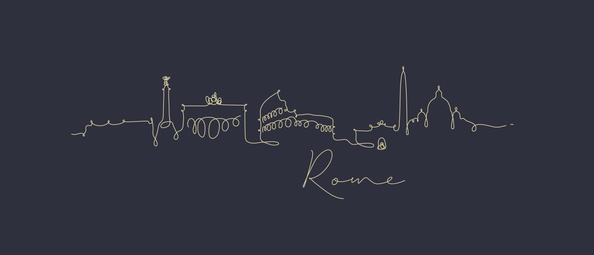 silueta de la ciudad de roma en un dibujo de estilo de línea de pluma con líneas beige sobre fondo azul oscuro vector
