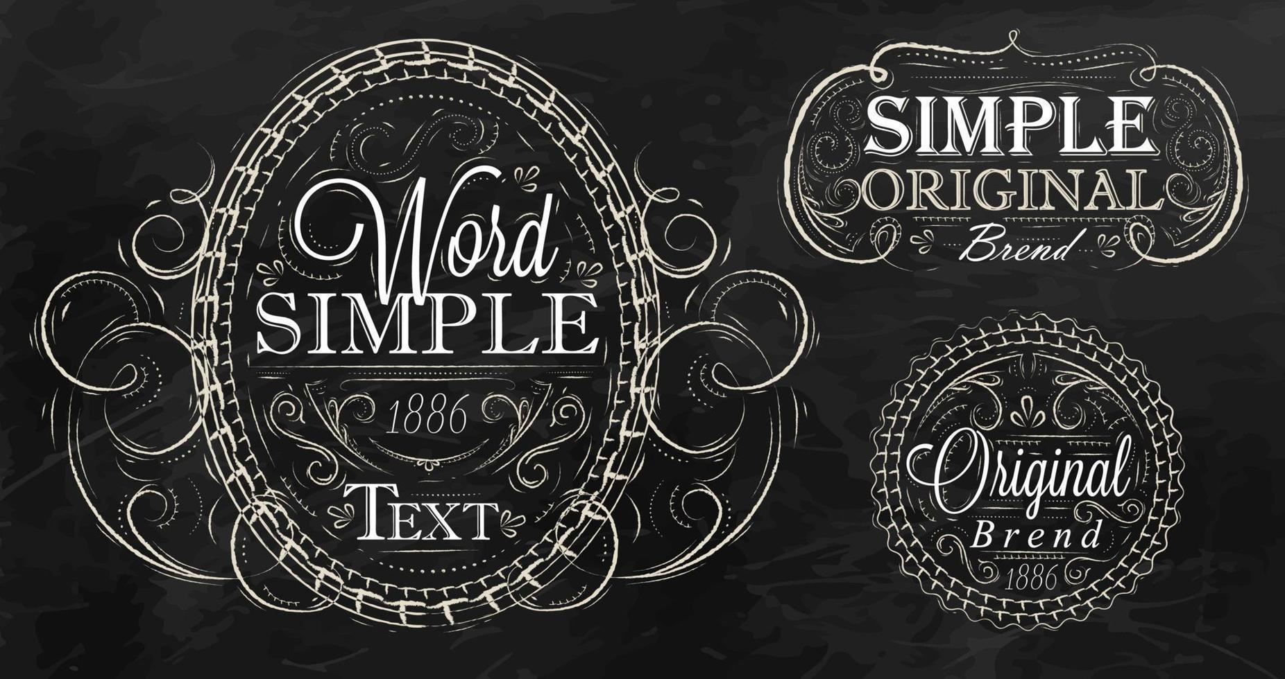 Vintage frame with ornaments of chalk on a black background with a texture board vector