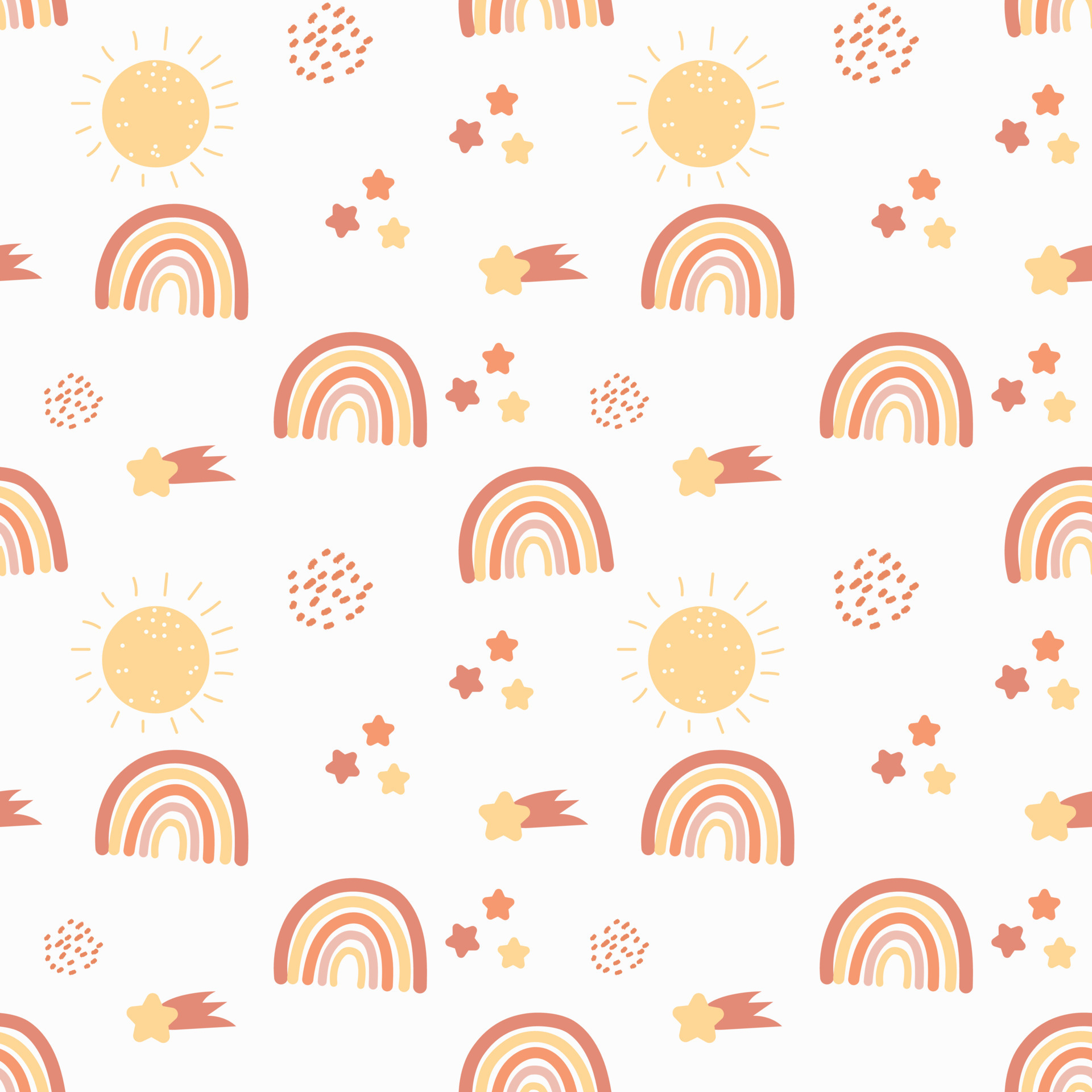 Cute children's seamless pattern with elements of boho, sun, rainbow ...