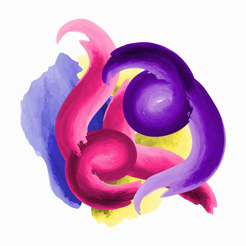 trazo de pincel degradado de acuarela, figura geométrica abstracta, color 3d, púrpura, rosa y amarillo vector