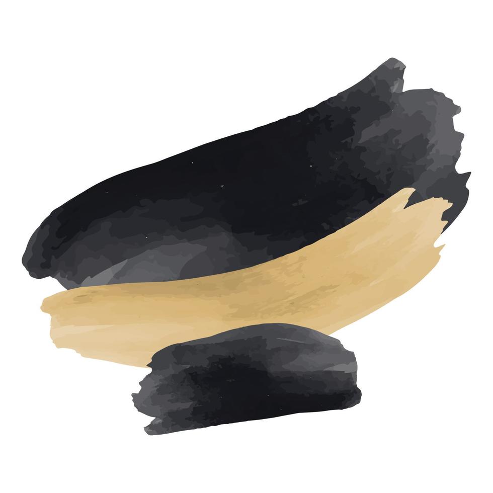 watercolor brushstrokes, black, gold and white, 3d. vector