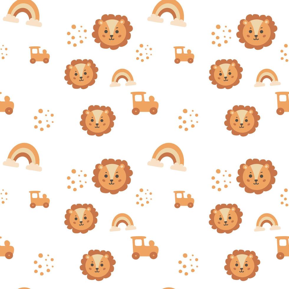 Cute children's seamless pattern with elements of boho, leo, rainbow, dots, in cartoon style. Editable vector illustration
