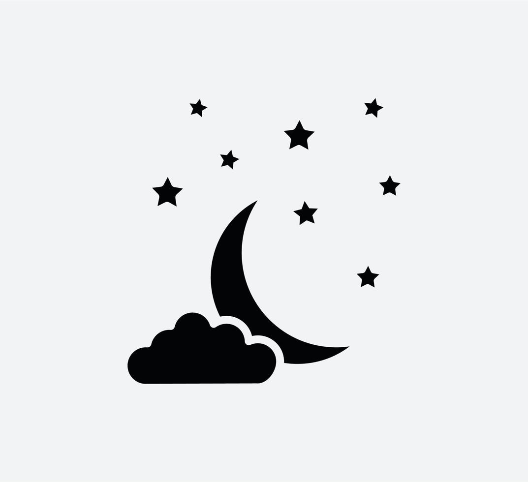 icono de la noche, estrellas de la luna e icono de la nube estilo plano de moda vector