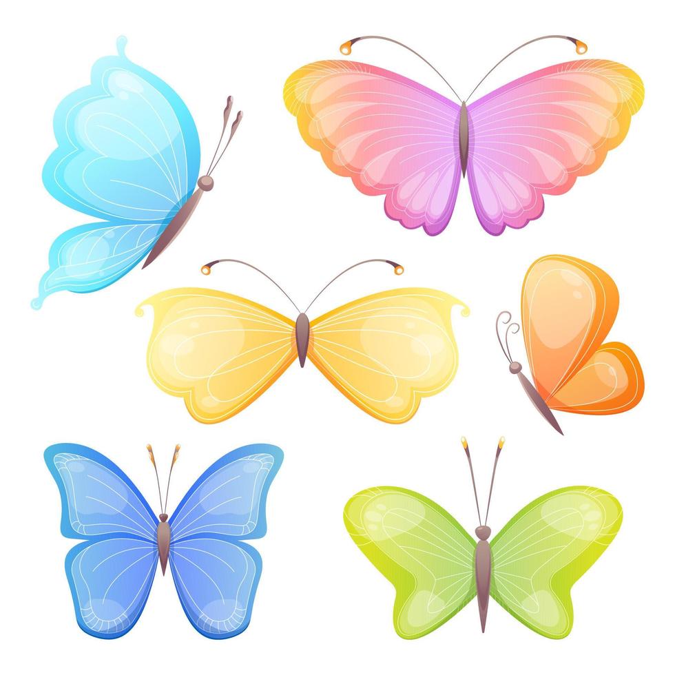 Set of bright colorful butterflies. Vector illustration.