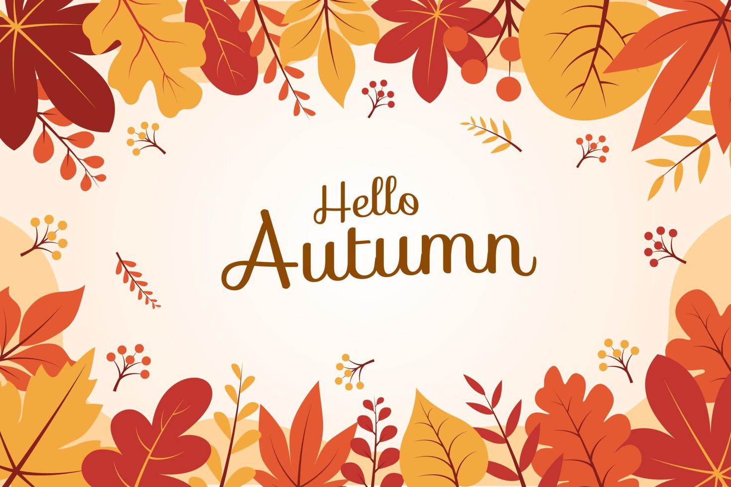 Flat Design Hello Autumn Leaves Background. vector