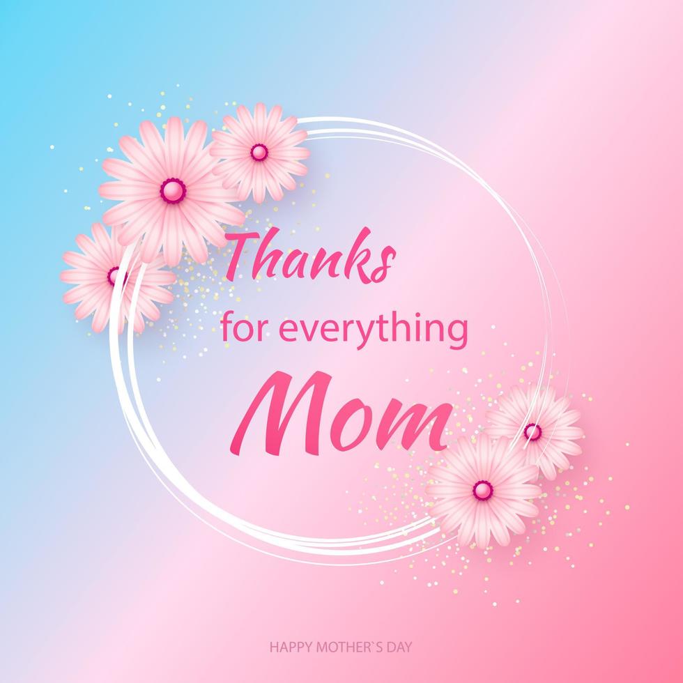 Mother s day greeting card with beautiful blossom flowers. Happy Mother s Day.Round frame. Vector illustration