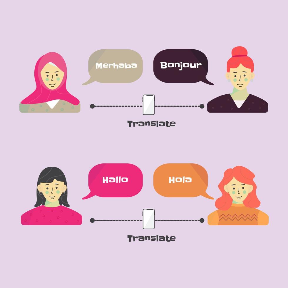 conjunto vectorial de mujeres saludándose en diferentes idiomas vector