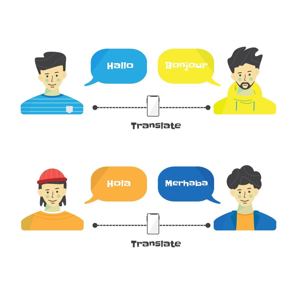 vector set of men having dialogue with each other in different languages