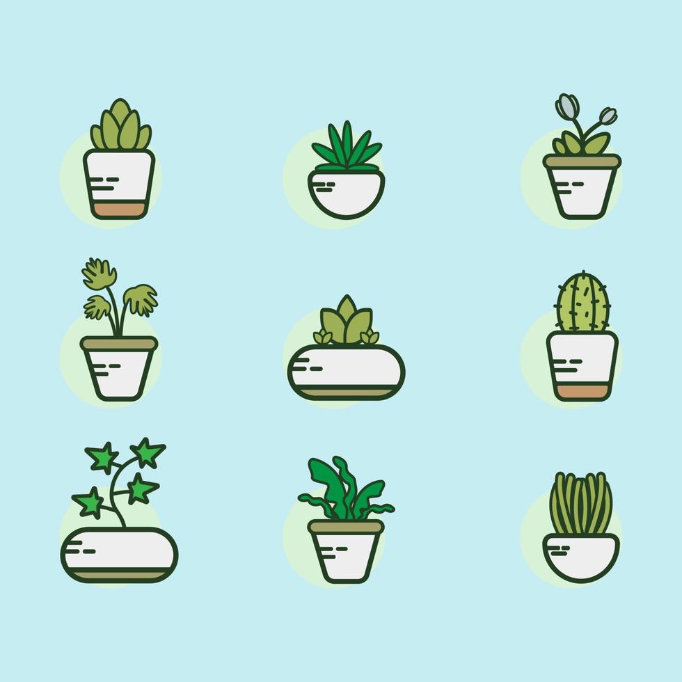 Vector bundle of various plants in pots, suitable for illustration and animation