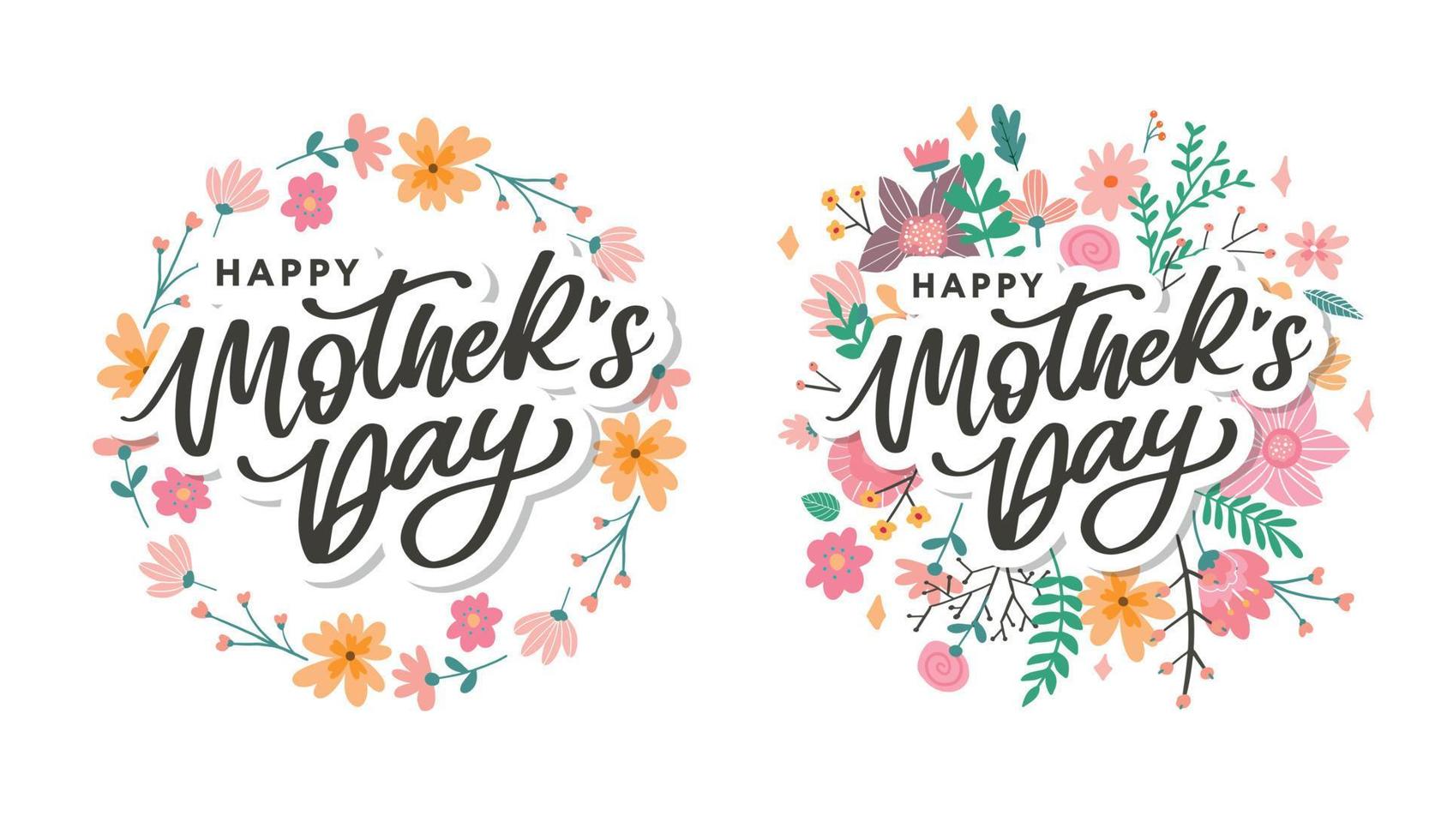 Happy Mothers Day lettering. Handmade calligraphy vector illustration. Mother's day card with flowers