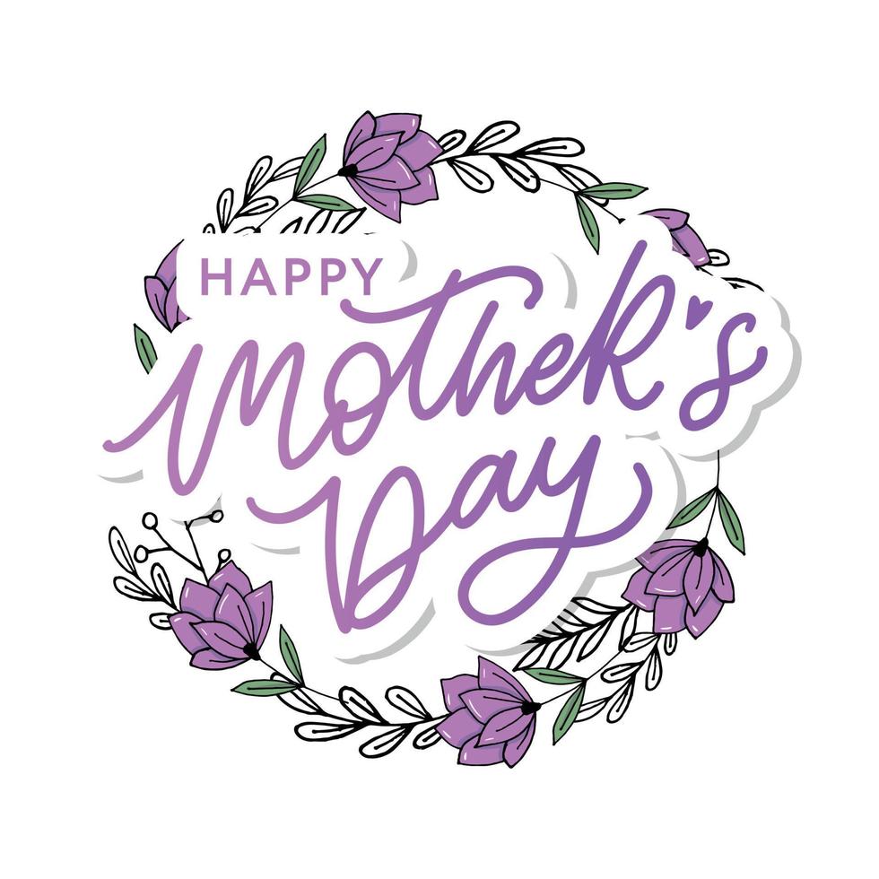 Letras del día de las madres felices. ilustración de vector de caligrafía hecha a mano. tarjeta del día de la madre con flores