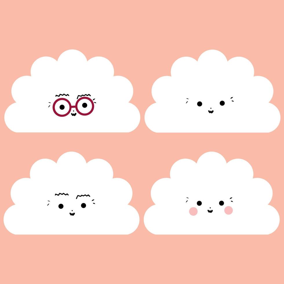 establecer linda nube con expresión de emojis emoticonos dibujados a mano colección de diseño plano vector