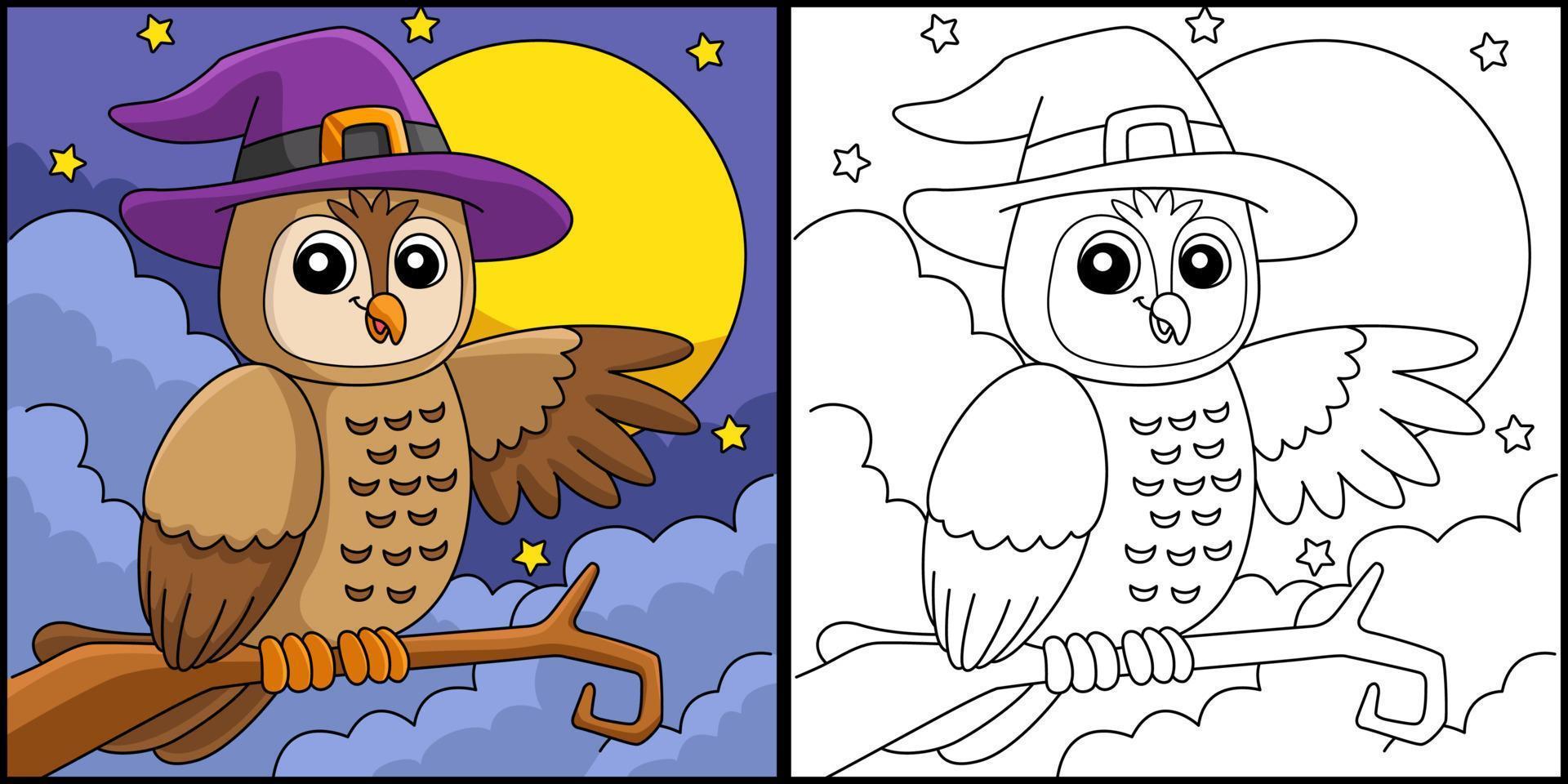 Owl Witch Hat Halloween Coloring Page Illustration vector