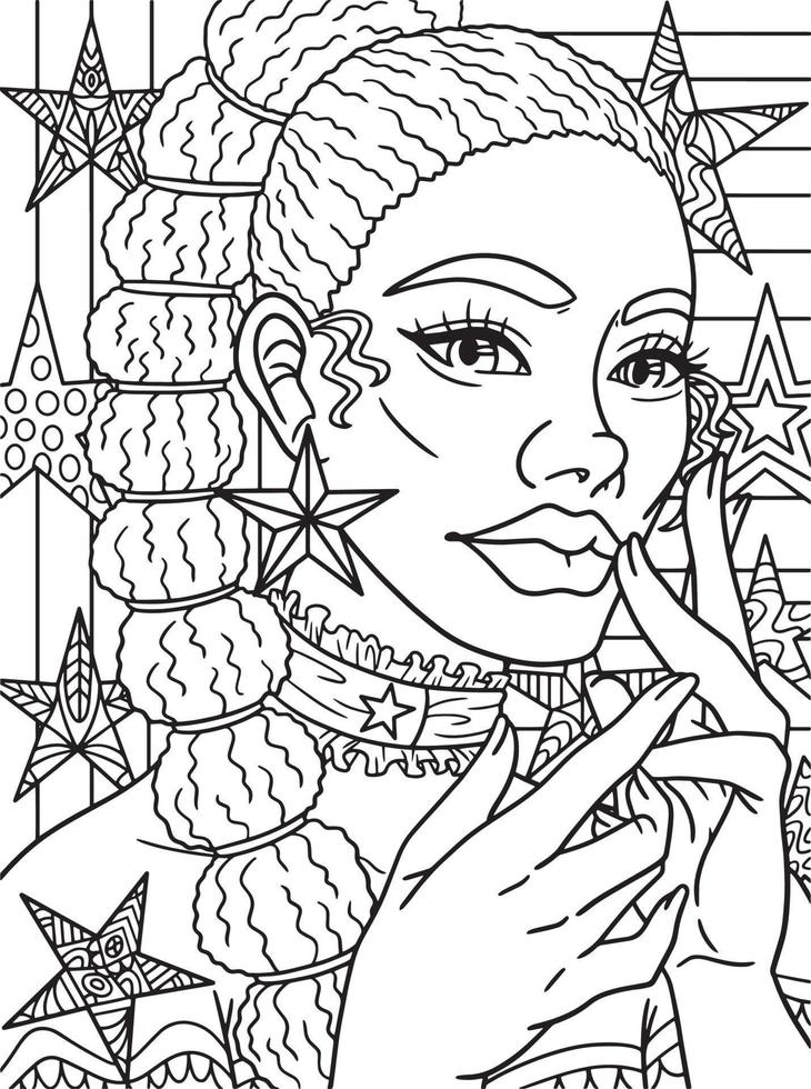 Afro American Woman Braided Hair Adult Coloring vector