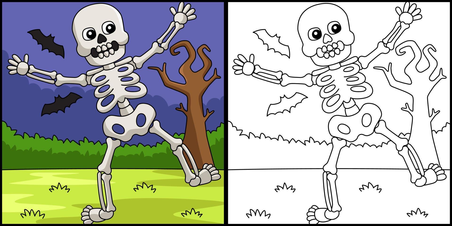 esqueleto bailando halloween para colorear ilustración vector