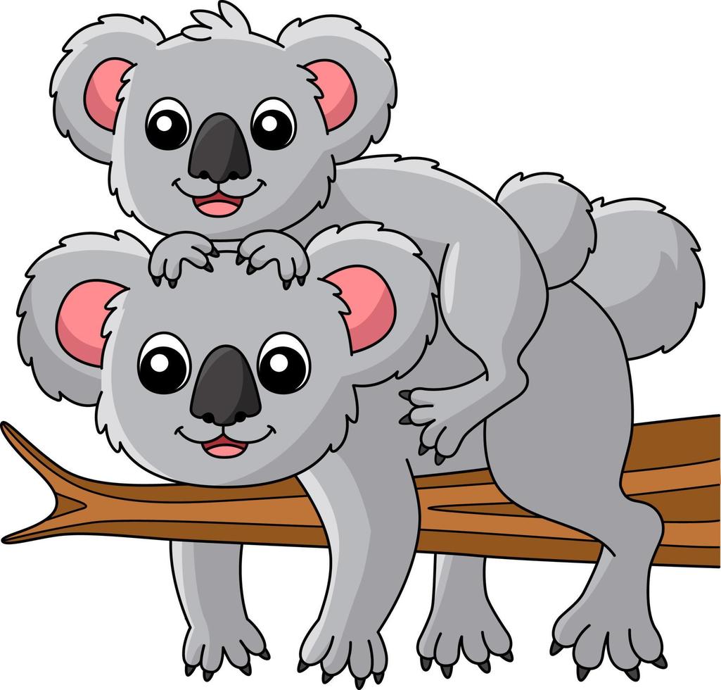 koala con un bebé de dibujos animados clipart de colores vector