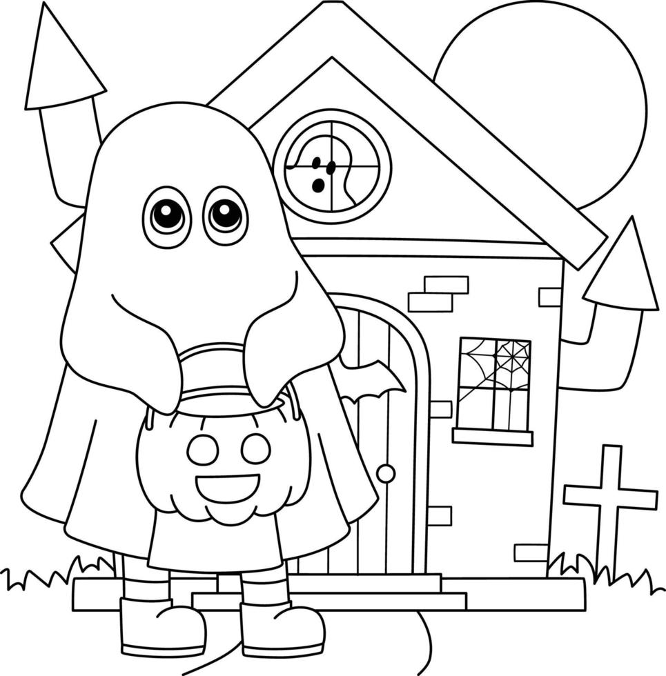 fantasma truco o trato halloween página para colorear vector