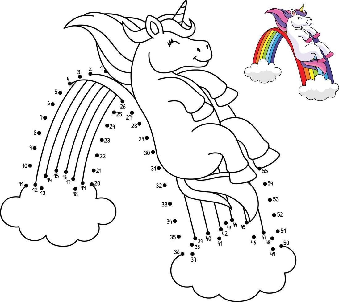 Dot to Dot Unicorn Sliding The Rainbow Isolated vector