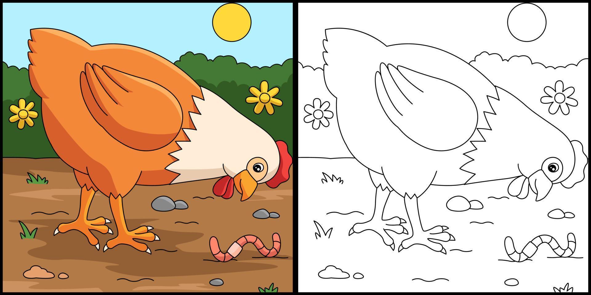 Chicken Coloring Page Colored Illustration vector