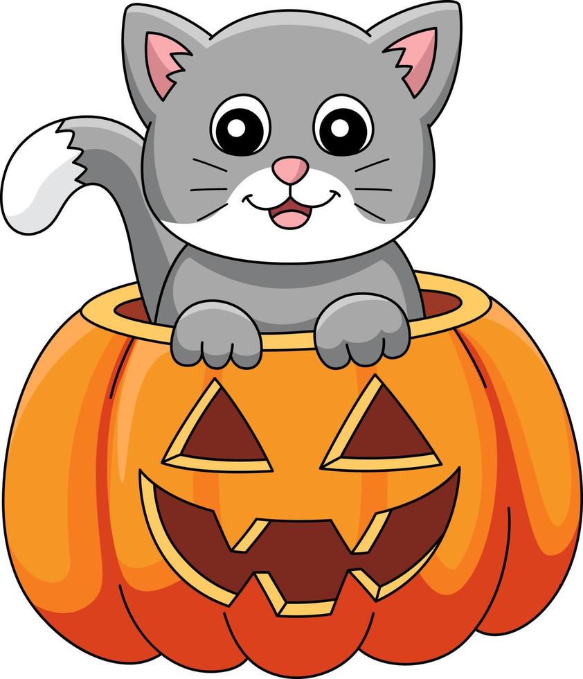 Pumpkin Cat Halloween Cartoon Colored Clipart vector