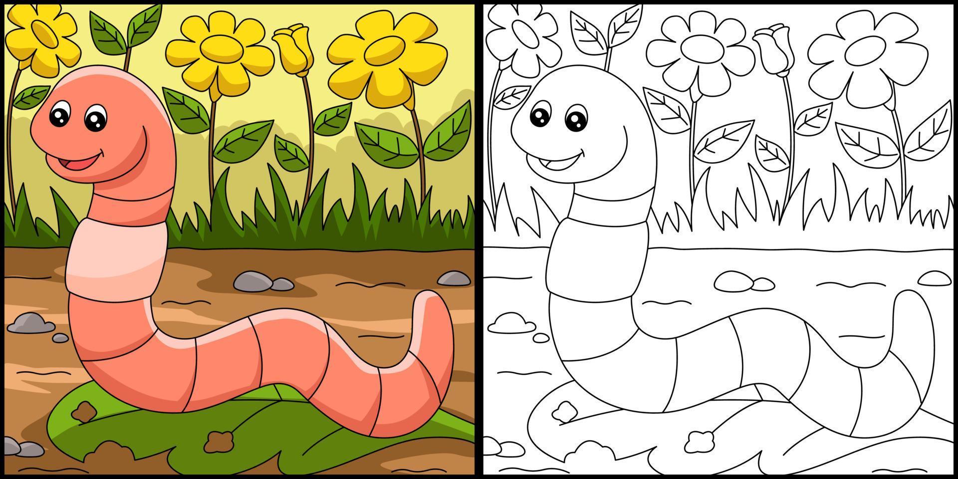Worm Coloring Page Colored Illustration vector