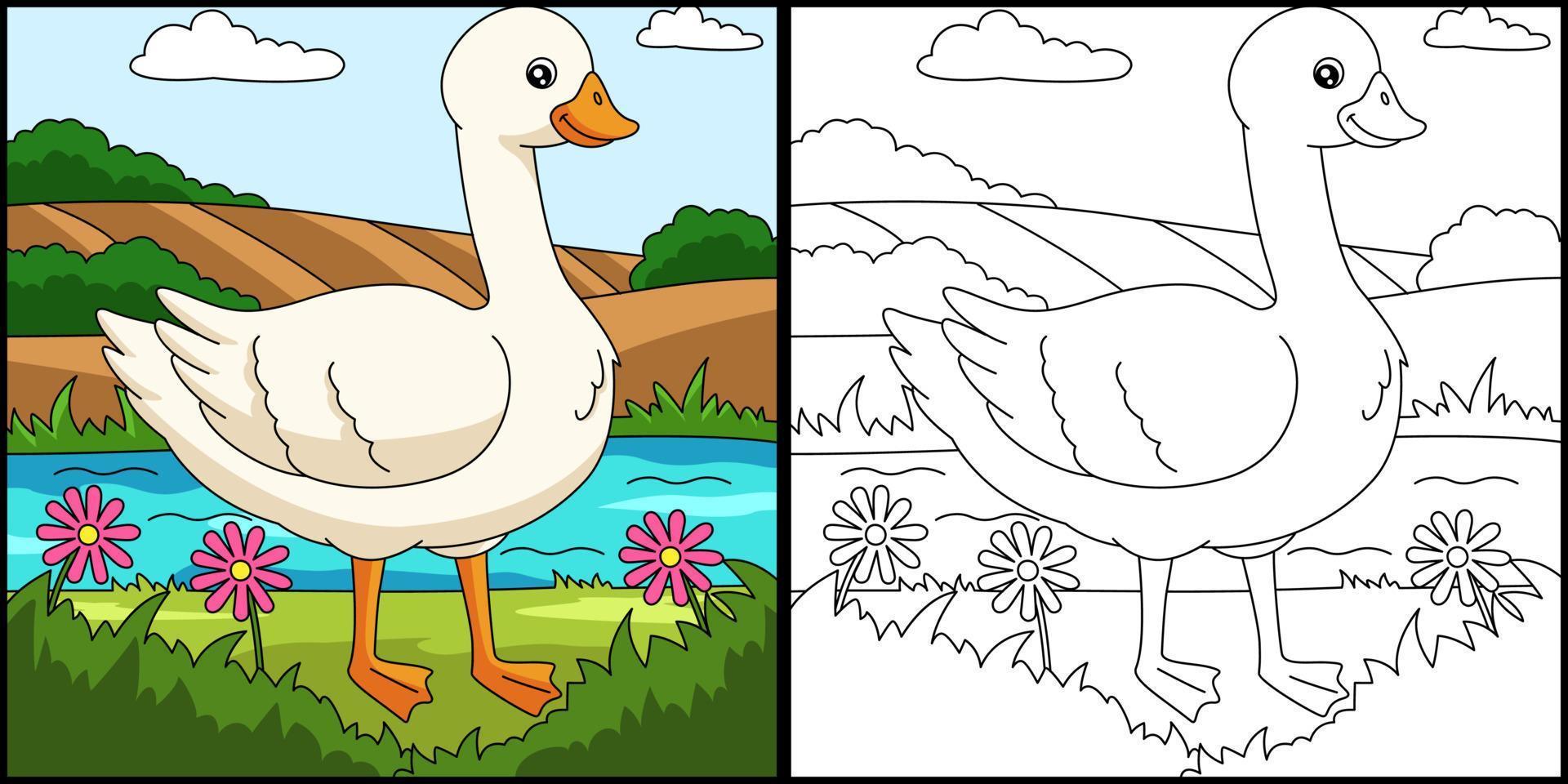 Goose Coloring Page Colored Illustration vector