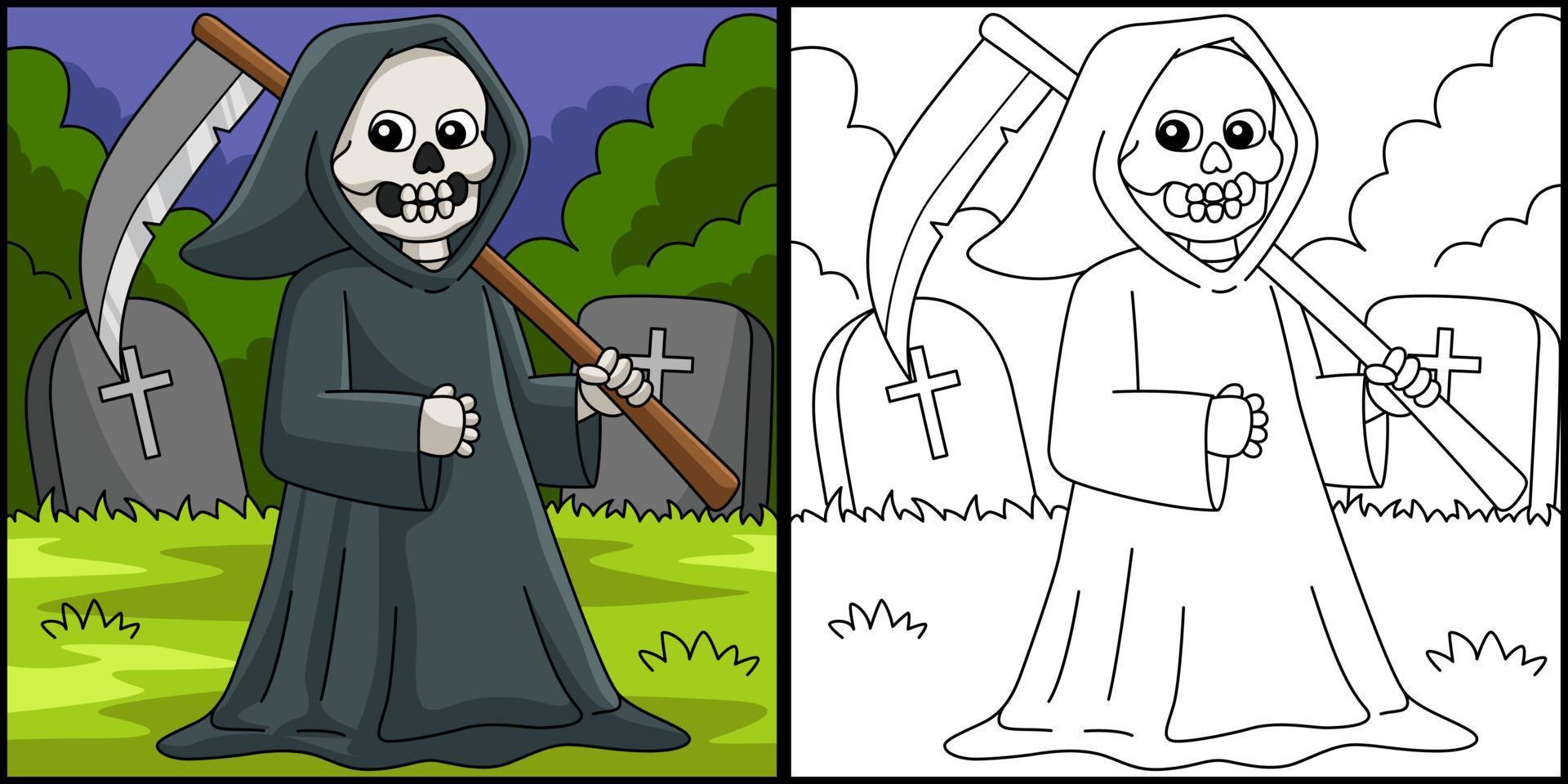Grim Reaper Halloween Coloring Page Illustration vector