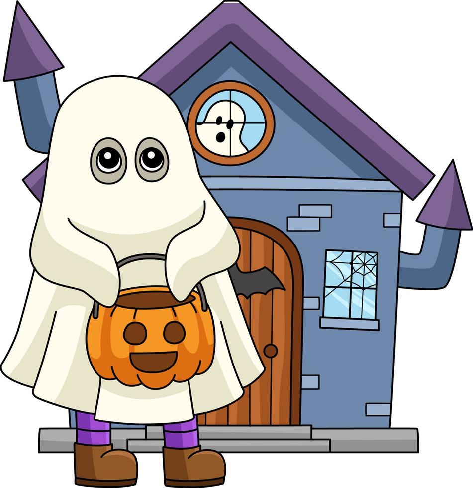 Ghost Trick or Treat Halloween Cartoon Clipart vector