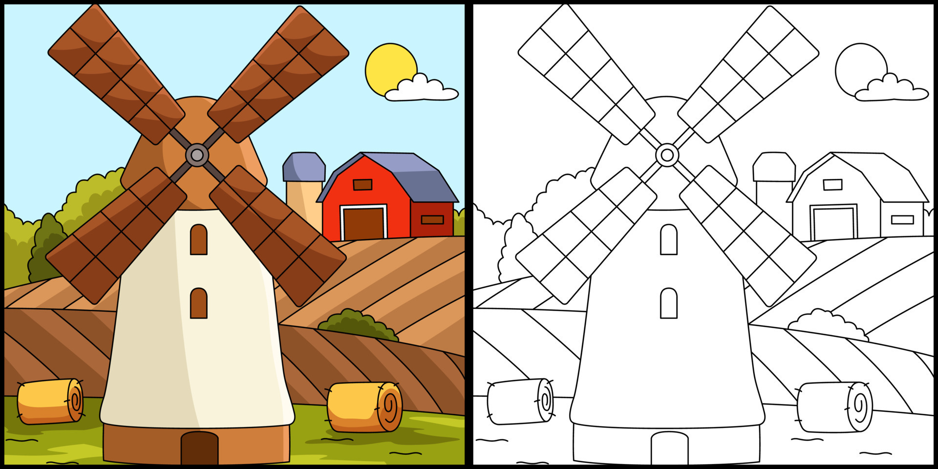 Windmill Coloring Page Colored Illustration 7528170 Vector Art at Vecteezy