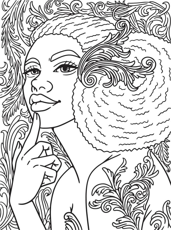 Afro American Woman With Puff Hair Adult Coloring vector