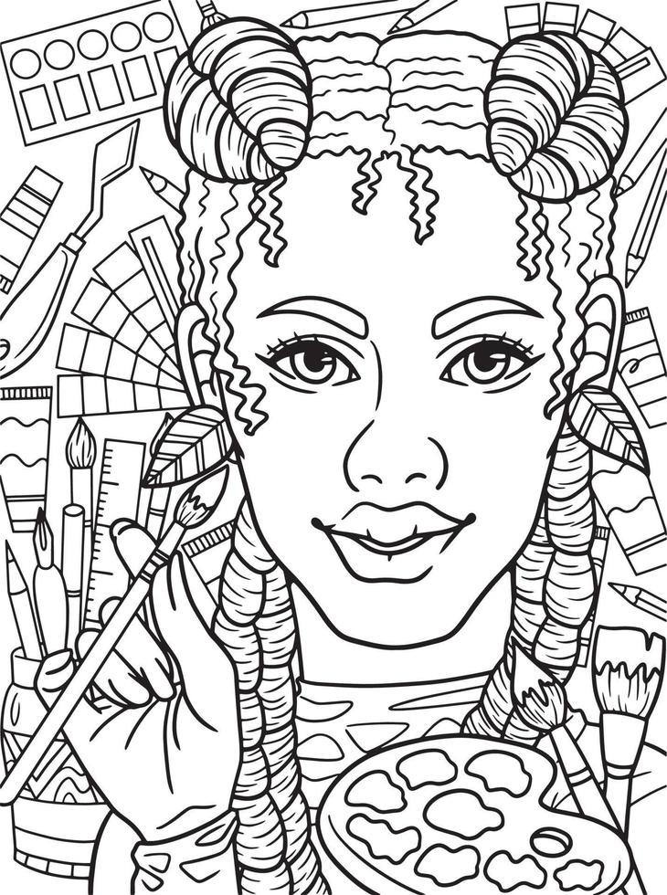 Afro American Woman Paintings Adult Coloring vector