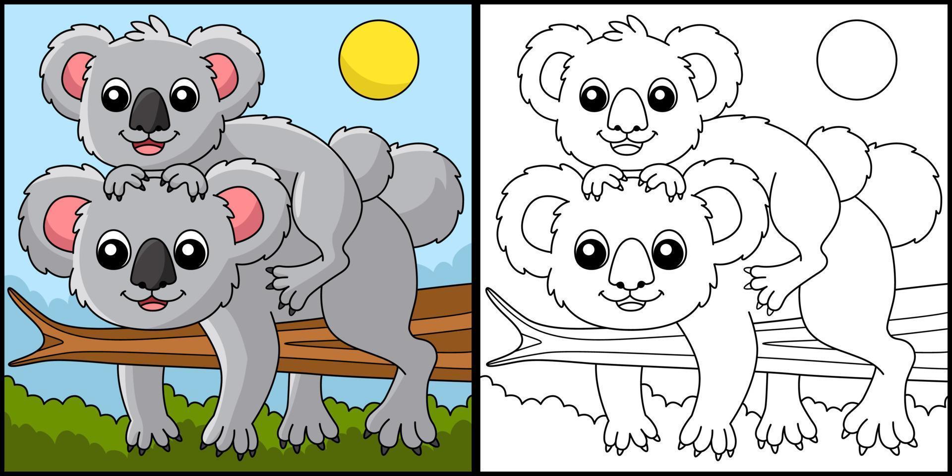 koala con un bebé para colorear ilustración de página vector