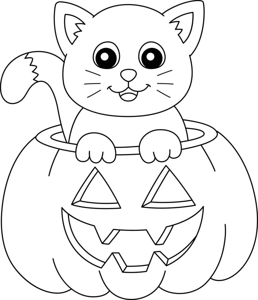 Pumpkin Cat Halloween Coloring Page Isolated vector