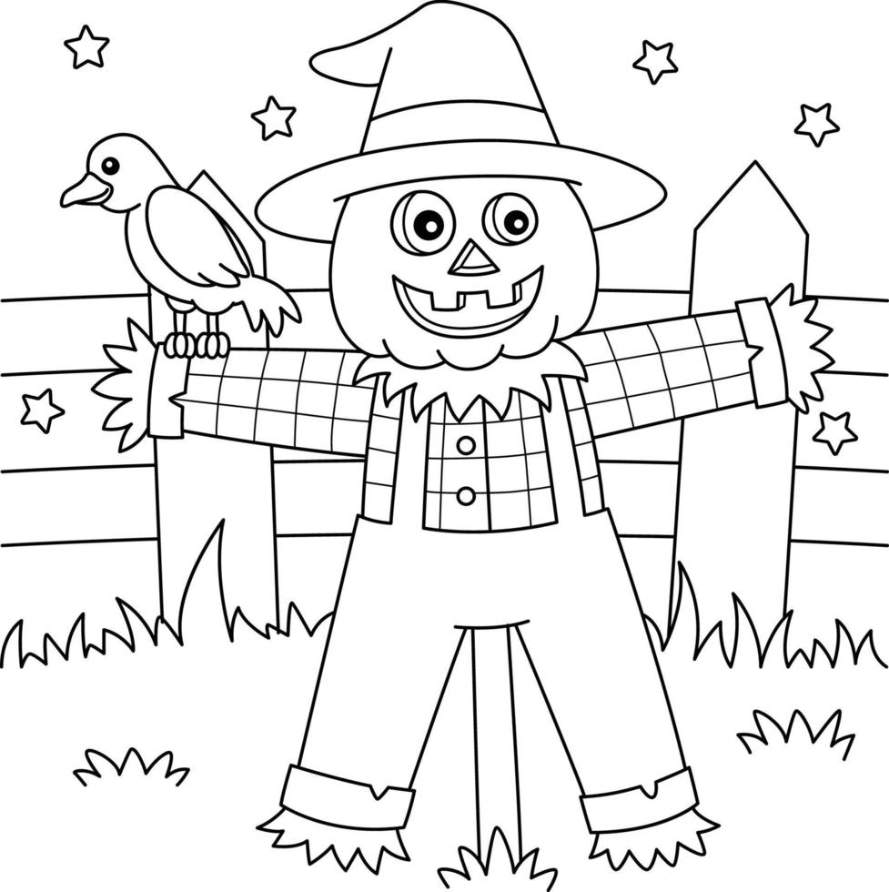Scarecrow Halloween Coloring Page for Kids vector