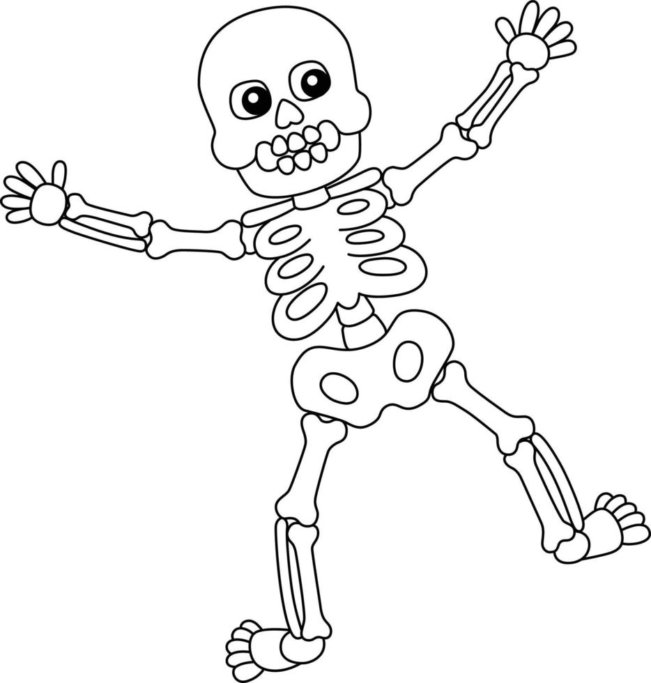Dancing Skeleton Halloween Coloring Page Isolated vector